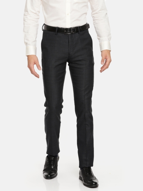 

U.S. Polo Assn. Men Charcoal Grey Super Slim Fit Self Design Formal Trousers