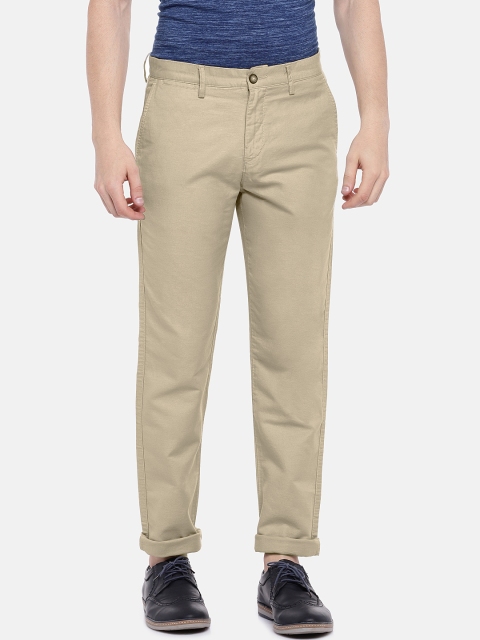

U.S. Polo Assn. Men Beige Slim Fit Self Design Regular Trousers