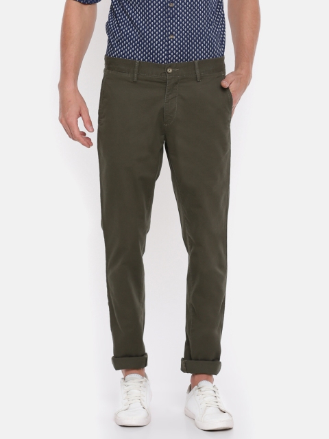 

U.S. Polo Assn. Men Olive Green Regular Fit Solid Trousers