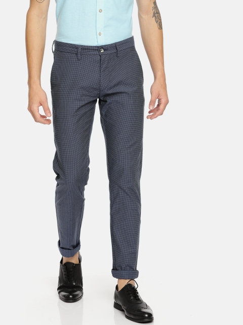 

U.S. Polo Assn. Men Blue Regular Fit Checked Regular Trousers