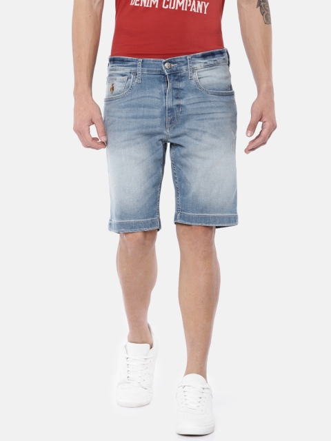 

U.S. Polo Assn. Denim Co. Men Blue Solid Slim Fit Denim Shorts