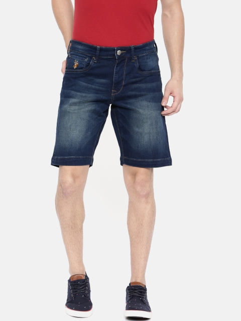 

U.S. Polo Assn. Denim Co. Men Blue Solid Slim Fit Denim Shorts