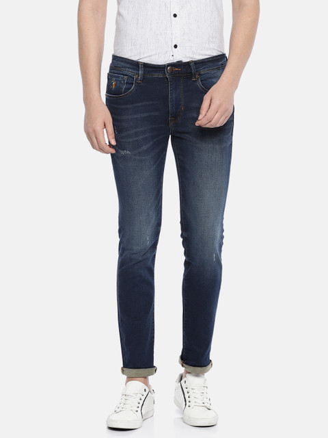 

U.S. Polo Assn. Denim Co. Men Blue Skinny Fit Mid-Rise Low Distress Stretchable Jeans