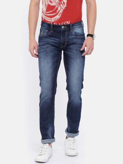 

U.S. Polo Assn. Denim Co. Men Blue Straight Fit Mid-Rise Low Distress Stretchable Jeans