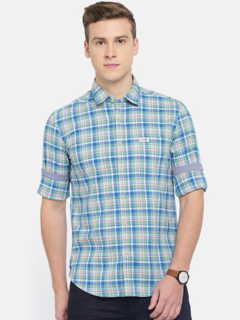 

U.S. Polo Assn. Denim Co. Men Blue & Green Regular Fit Checked Casual Shirt