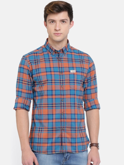 

U.S. Polo Assn. Denim Co. Men Blue & Orange Regular Fit Checked Casual Shirt