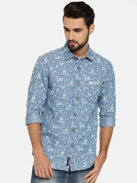 

U.S. Polo Assn. Men Blue Regular Fit Printed Chambray Casual Shirt