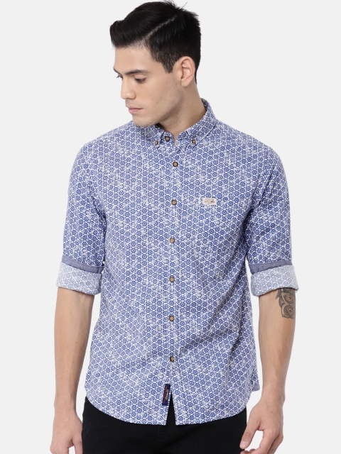 

U.S. Polo Assn. Denim Co. Men White & Blue Regular Fit Printed Casual Shirt