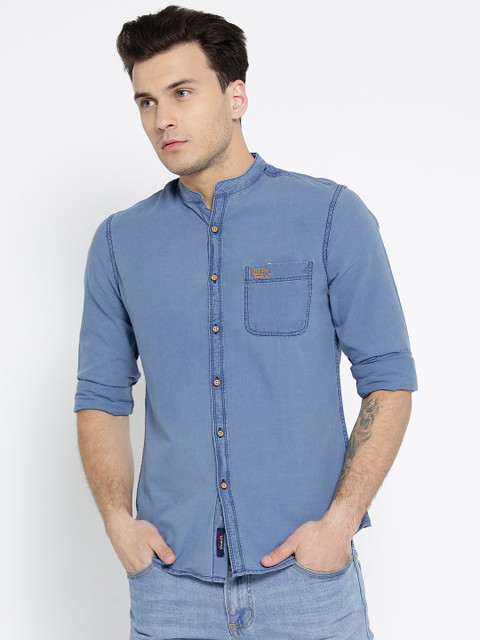 

U.S. Polo Assn. Denim Co. Men Blue Chambray Regular Fit Solid Casual Shirt