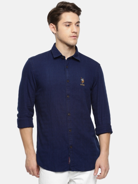

U.S. Polo Assn. Denim Co. Men Navy Blue Slim Fit Solid Casual Shirt