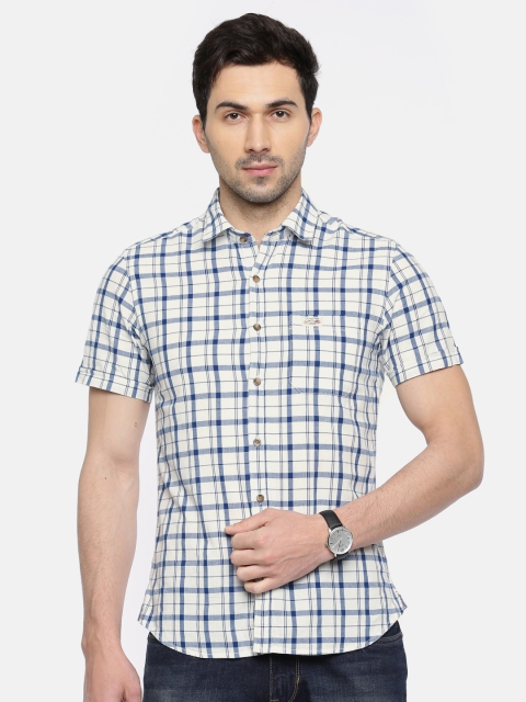 

U.S. Polo Assn. Denim Co. Men White & Blue Regular Fit Checked Casual Shirt