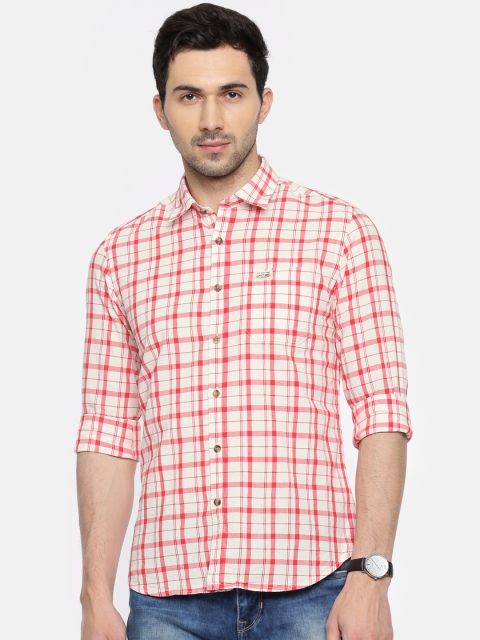 

U.S. Polo Assn. Denim Co. Men Cream-Coloured & Red Checked Casual Shirt