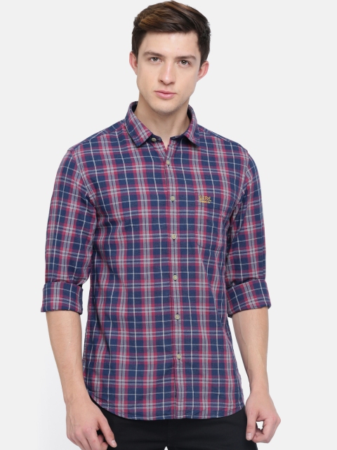 

U.S. Polo Assn. Denim Co. Men Navy & Red Regular Fit Checked Casual Shirt, Navy blue