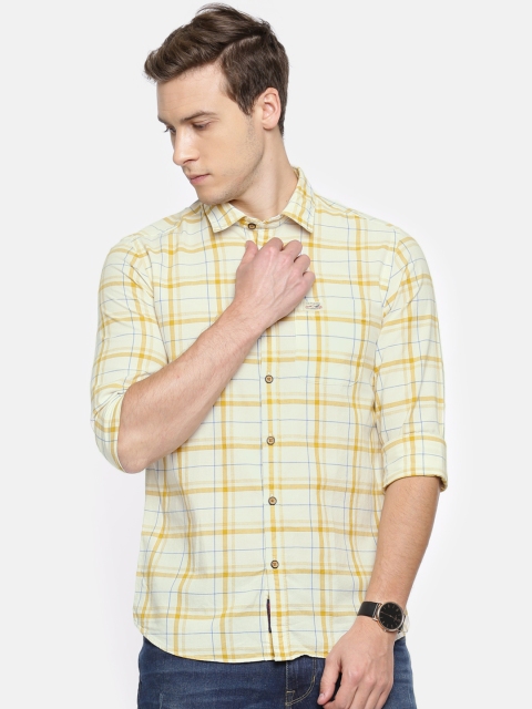 

U.S. Polo Assn. Denim Co. Men Cream-Coloured & Mustard YellowChecked Casual Shirt