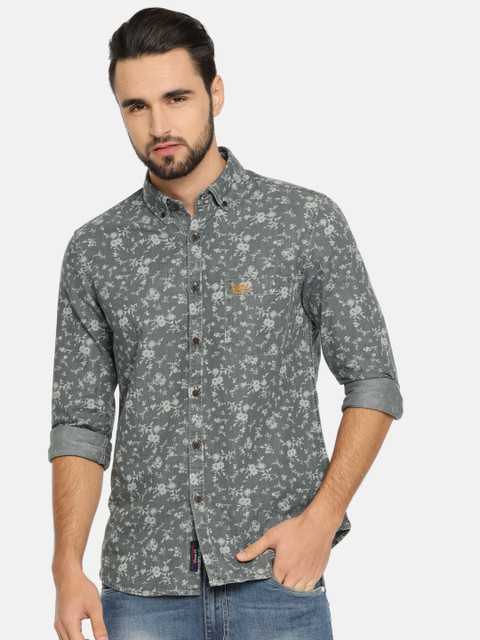 

U.S. Polo Assn. Men Grey Regular Fit Printed Chambray Casual Shirt