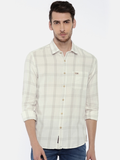 

U.S. Polo Assn. Denim Co. Men White Regular Fit Checked Casual Shirt
