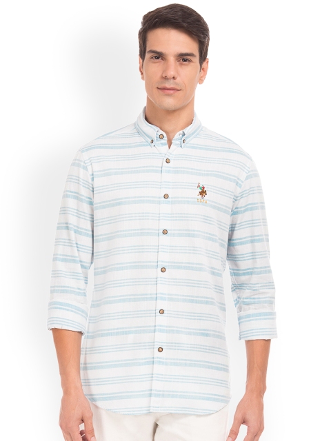 

U.S. Polo Assn. Denim Co. Men White & Blue Regular Fit Striped Casual Shirt