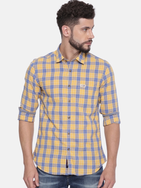 

U.S. Polo Assn. Denim Co. Men Yellow & Blue Regular Fit Checked Casual Shirt