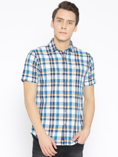 

U.S. Polo Assn. Denim Co. Men Off-White & Blue Regular Fit Checked Casual Shirt