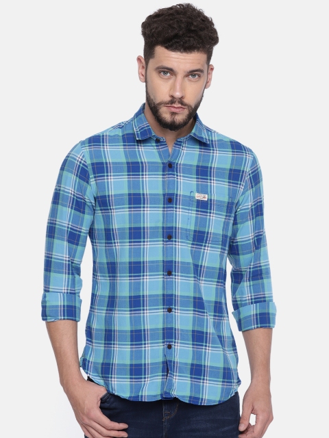 

U.S. Polo Assn. Denim Co. Men Blue & Sea Green Regular Fit Checked Casual Shirt