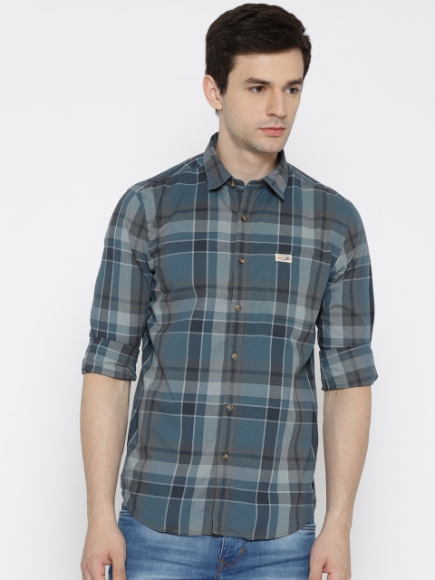 

U.S. Polo Assn. Denim Co. Men Teal Blue & Grey Regular Fit Checked Casual Shirt