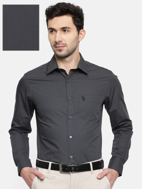 

U.S. Polo Assn. Men Charcoal Grey Regular Fit Solid Formal Shirt
