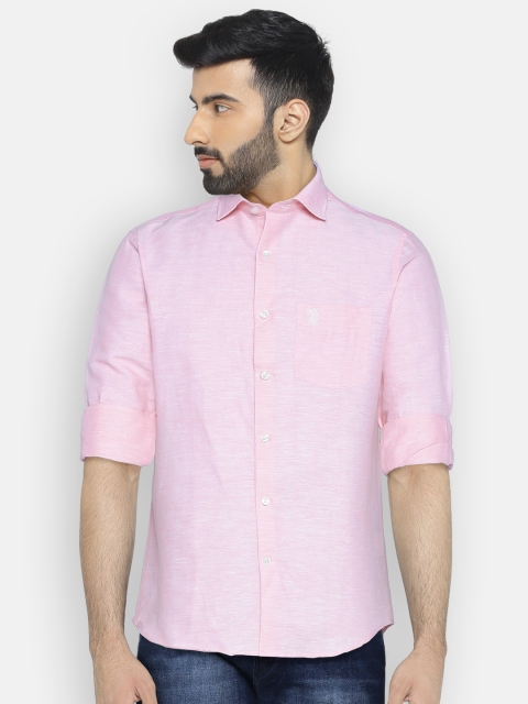 U.S. Polo Assn. Men Pink Tailored Fit Solid Formal Shirt