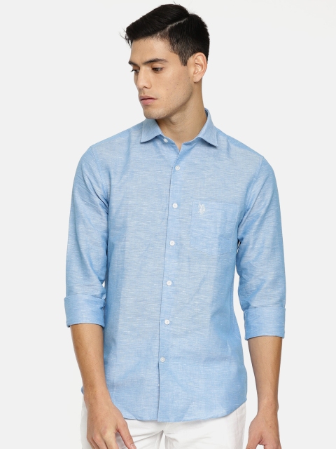 

U.S. Polo Assn. Men Blue Tailored Fit Solid Casual Shirt