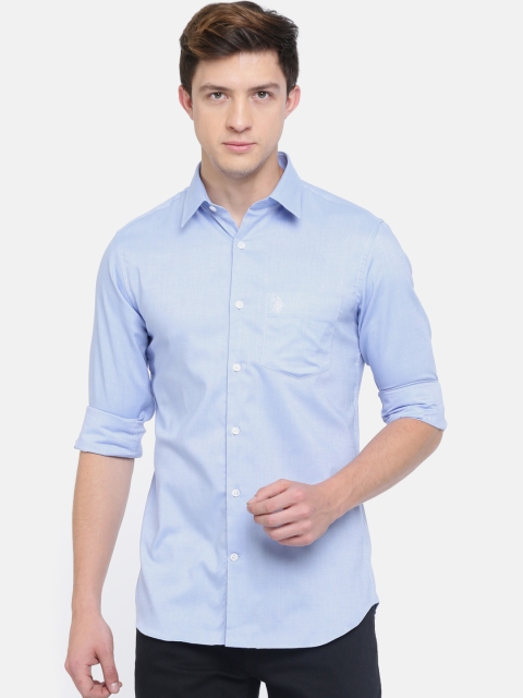 

U.S. Polo Assn. Men Blue Tailored Fit Solid Casual Shirt