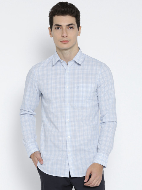 

U.S. Polo Assn. Men Blue & White Tailored Fit Checked Casual Shirt