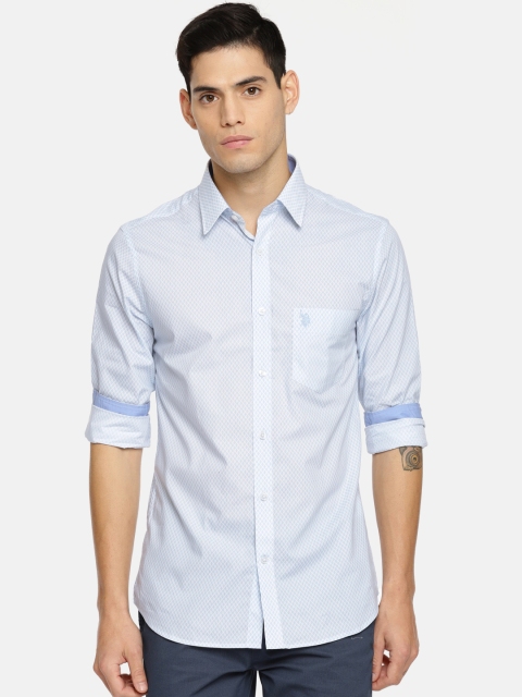 

U.S. Polo Assn. Men Blue & White Tailored Fit Printed Casual Shirt