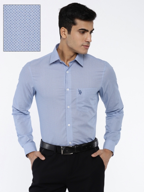

U.S. Polo Assn. Men Blue Tailored Fit Printed Formal Shirt