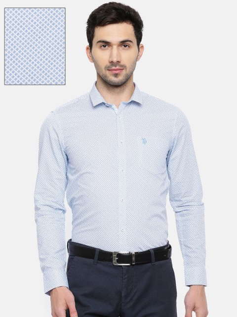 

U.S. Polo Assn. Men White & Blue Slim Fit Printed Formal Shirt