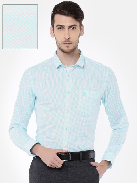 

U.S. Polo Assn. Men Blue Slim Fit Printed Formal Shirt