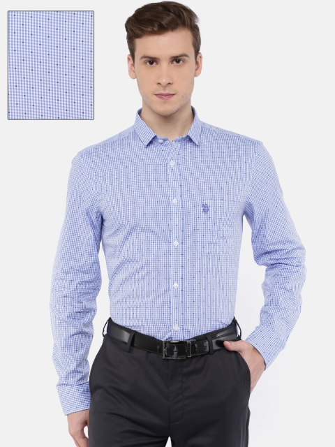 

U.S. Polo Assn. Men Blue & White Slim Fit Checked Formal Shirt