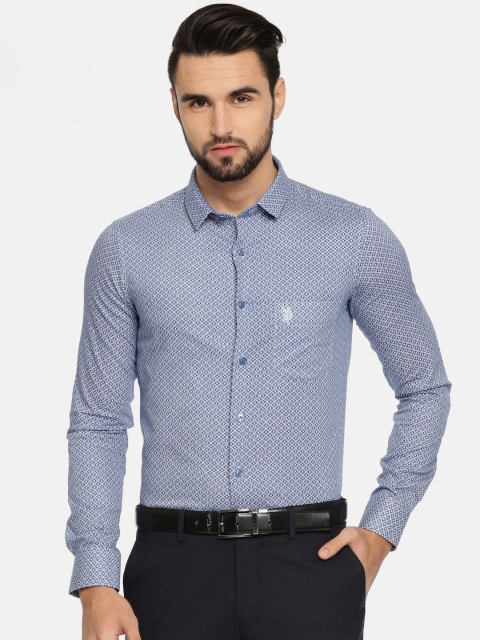 

U.S. Polo Assn. Men Blue Slim Fit Printed Formal Shirt