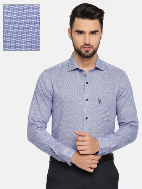 

U.S. Polo Assn. Men Blue Tailored Fit Printed Casual Shirt