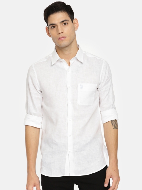 

U.S. Polo Assn. Men White Regular Fit Solid Linen Casual Shirt