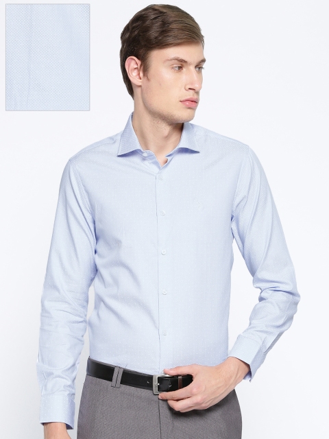 

U.S. Polo Assn. Men Blue & White Tailored Fit Self-Design Formal Shirt