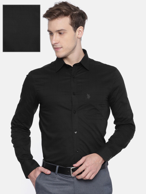 

U.S. Polo Assn. Men Black Regular Fit Checked Formal Shirt