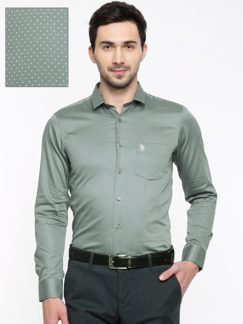 

U.S. Polo Assn. Men Grey Slim Fit Printed Formal Shirt