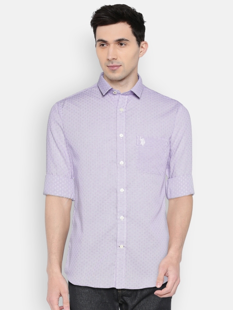 

U.S. Polo Assn. Men Purple & Off-White Slim Fit Checked Formal Shirt