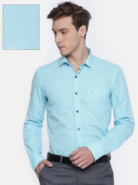 

U.S. Polo Assn. Men Blue & White Slim Fit Checked Formal Shirt