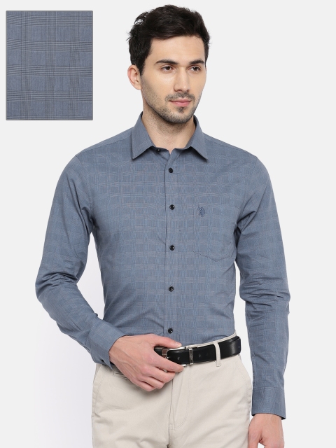 

U.S. Polo Assn. Men Blue Tailored Fit Checked Formal Shirt
