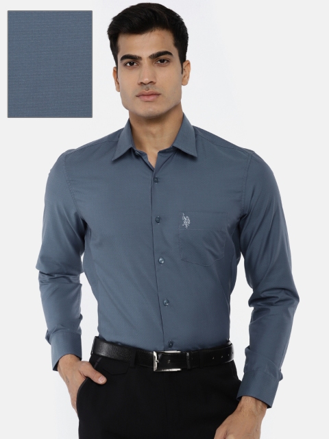 U.S. Polo Assn. Men Blue Regular Fit Self Design Formal Shirt