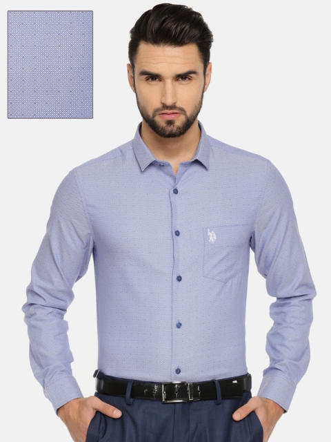 

U.S. Polo Assn. Men Blue Slim Fit Self Design Formal Shirt