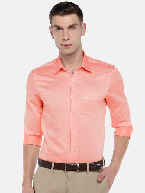 

U.S. Polo Assn. Men Pink Tailored Fit Self Design Formal Shirt
