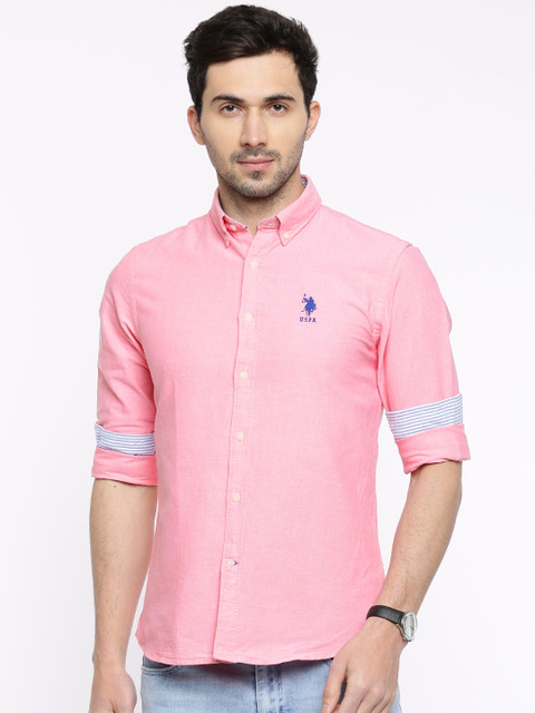 

U.S. Polo Assn. Men Coral Pink Tailored Fit Solid Casual Shirt