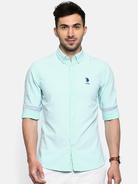 

U.S. Polo Assn. Men Blue Tailored Fit Solid Casual Shirt
