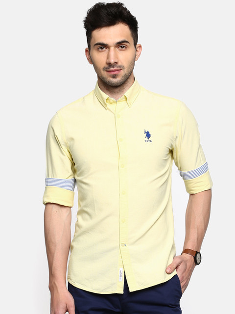 

U.S. Polo Assn. Men Yellow Tailored Fit Solid Casual Shirt